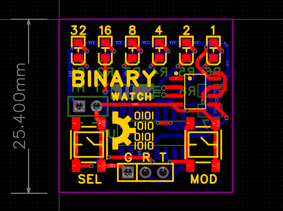 Binary Watch Project V2 PCB